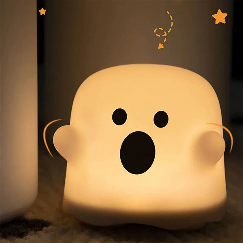 White silicone LED night light with touch sensor base and portable handheld design