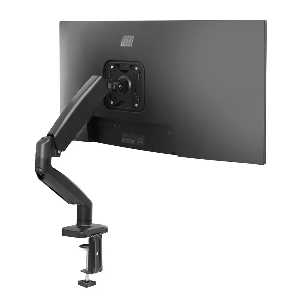 Black rotating telescopic LCD monitor bracket on table with adjustable height and 360-degree rotation