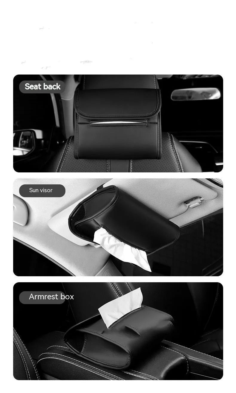 Leather car tissue holder with elastic band for chair back installation