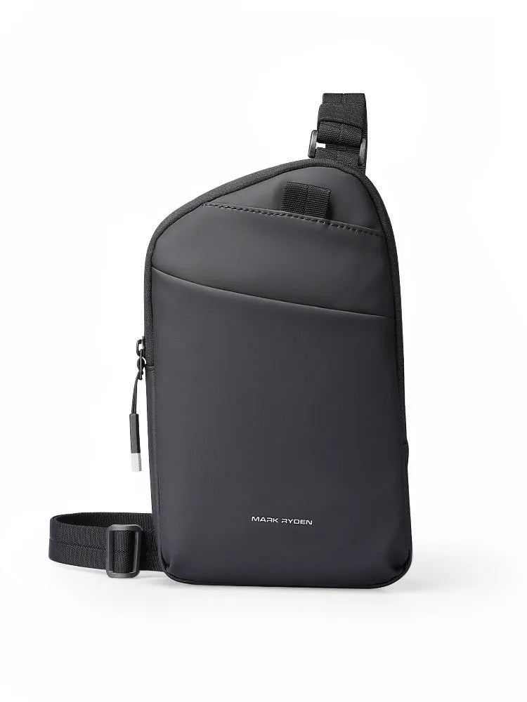 Men's elegant black crossbody bag made from lightweight Oxford cloth with reinforced sewing details