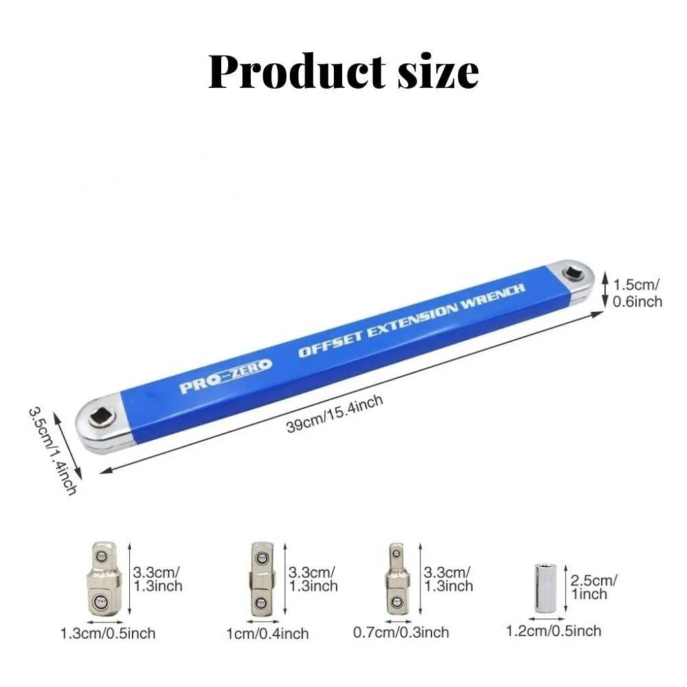 Multi-function lengthened stainless steel wrench set with ratchet handle and extension wrenches, 4 pieces without logo, for car and machine repair