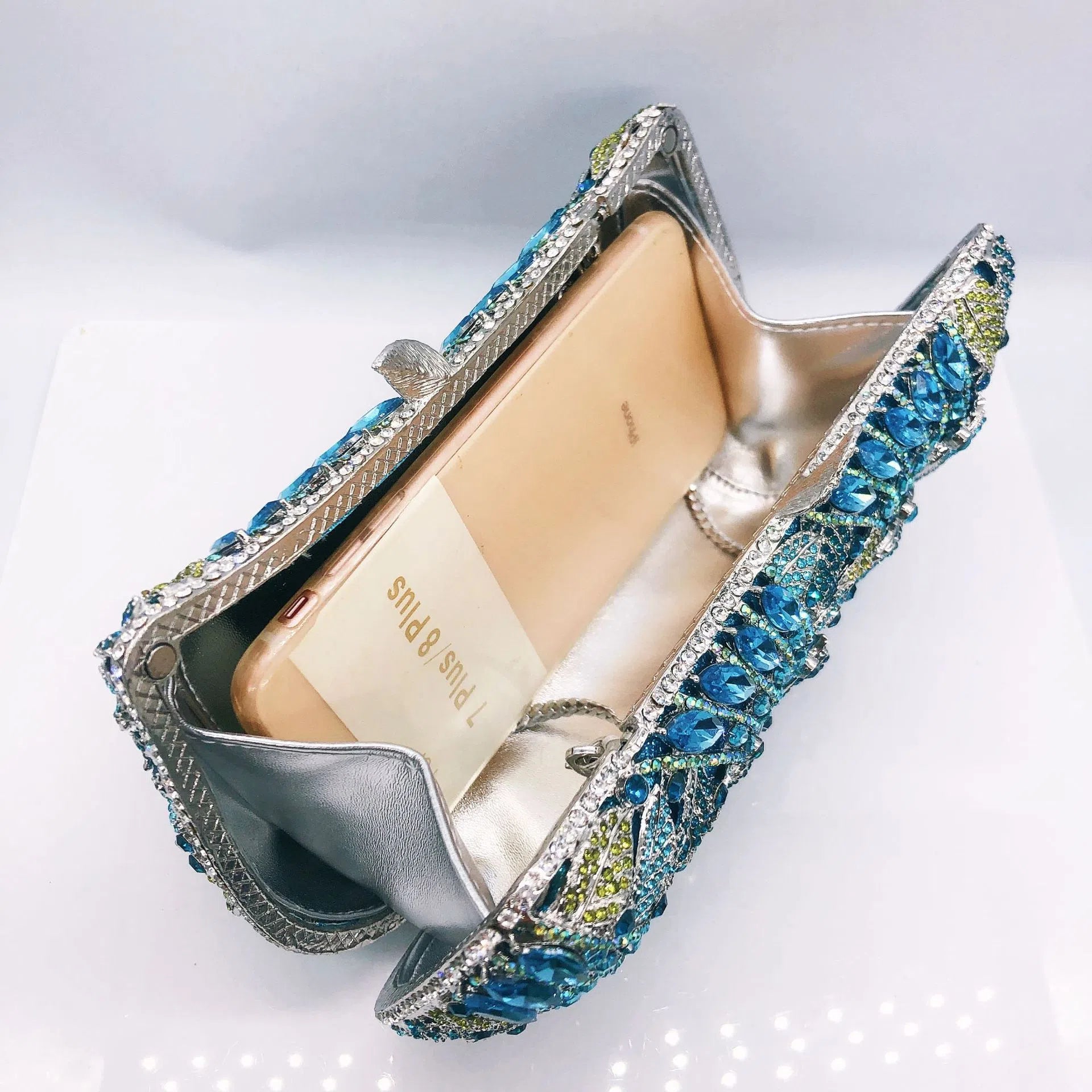 New fashion banquet dress gem handbag with diamond inlaid butterfly flower design in gold colour