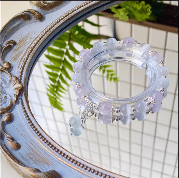 Opal amethyst coloured moon-shaped crystal bracelet for women, manually crafted.