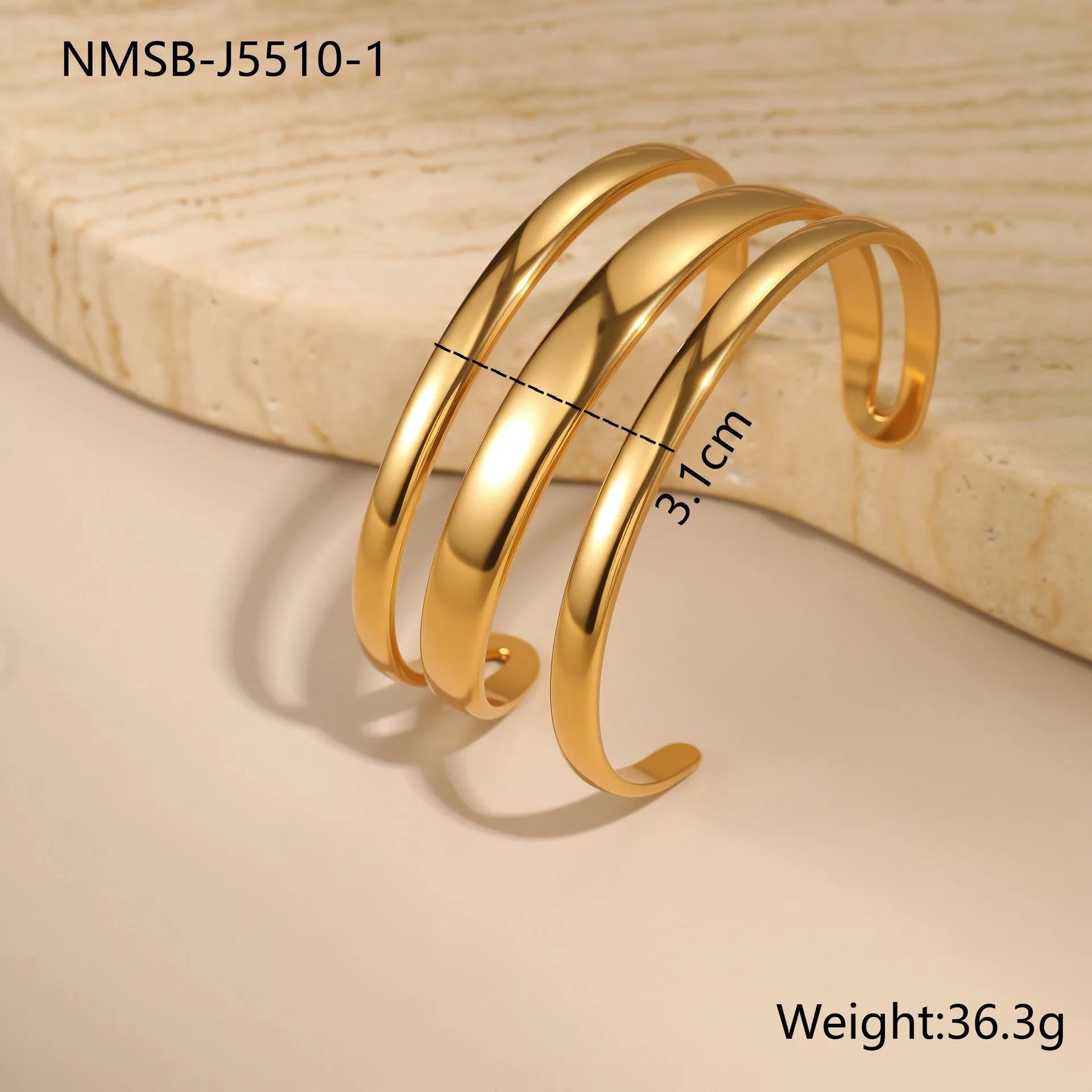 Geometric stainless steel bracelet for women with simple opening clasp in gold or steel colour