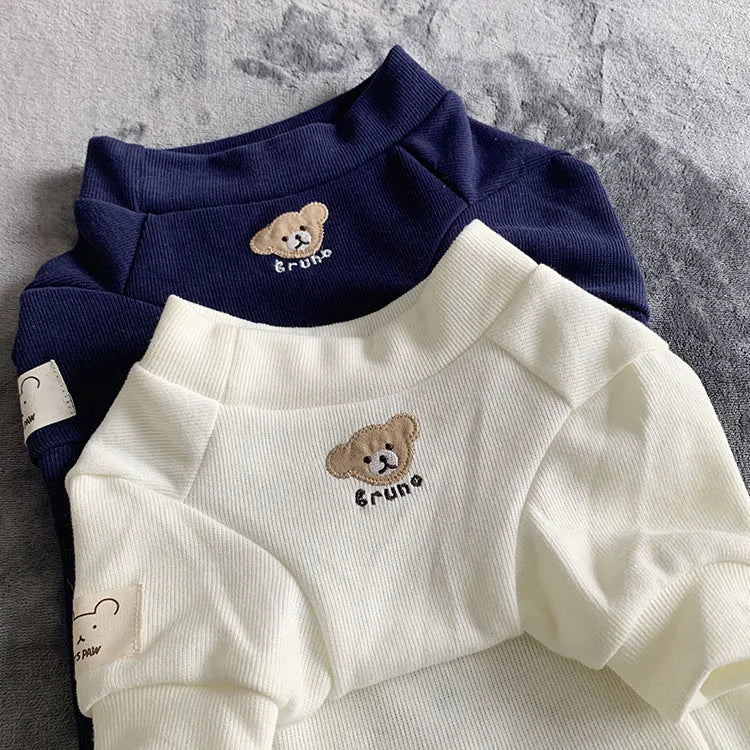 Cotton knitted dog sweater in white or navy blue, sizes SM to 3XL, ins style pet clothing
