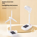 Ivory white solar table fan and LED study lamp combo with ABS shade and button controls