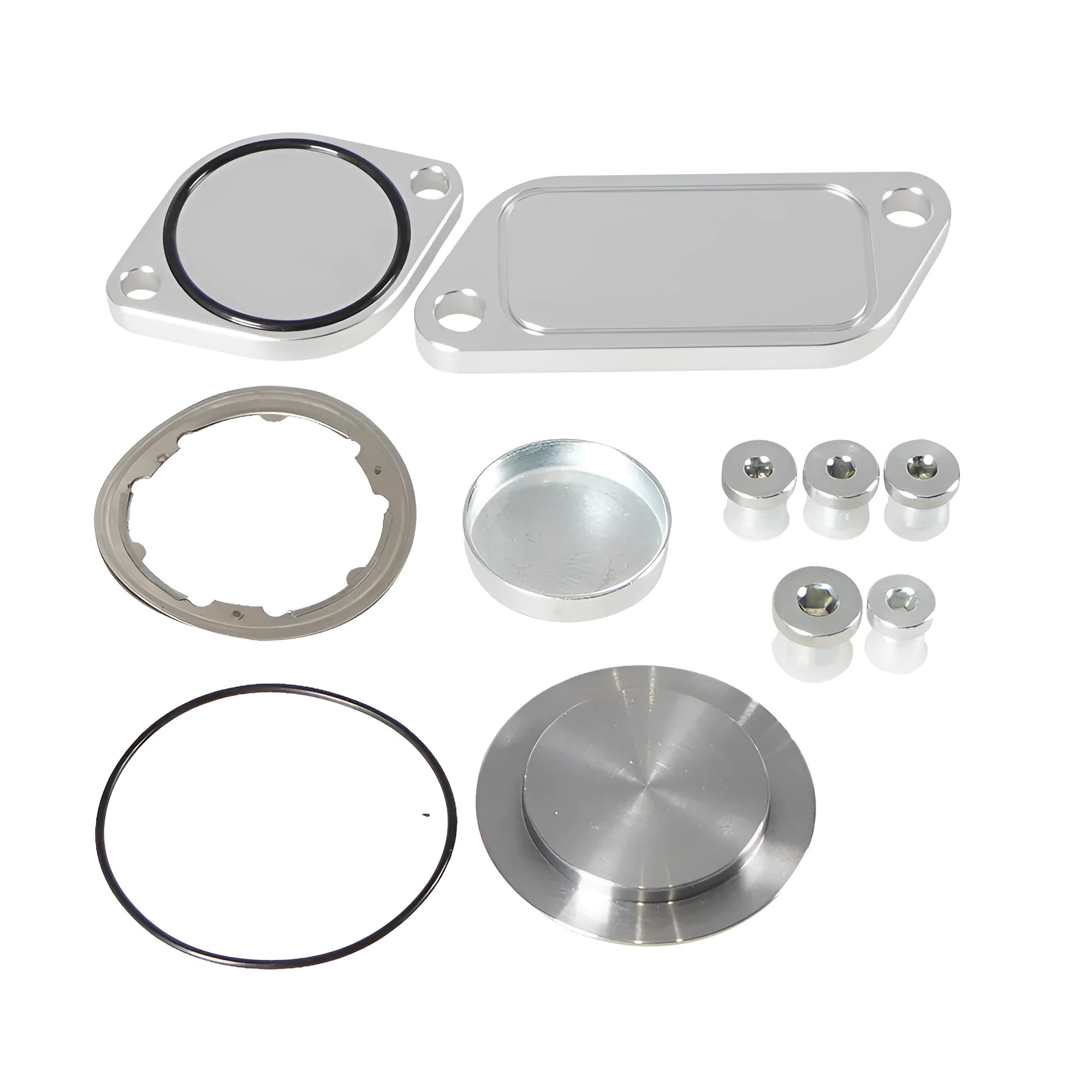 Silver aluminium alloy automotive valve cover for cooler exhaust gas recirculation plug replacement