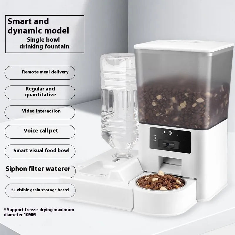 Stainless steel single bowl pet intelligent feeder with 5L capacity and multiple control model options