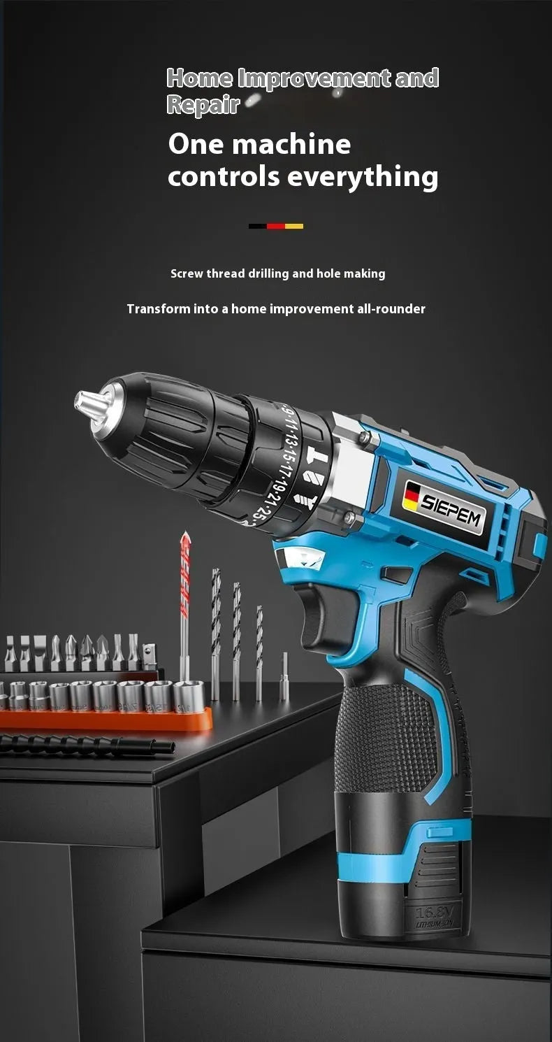 12V two-speed multifunctional impact pistol drill electric screwdriver set with plastic storage box