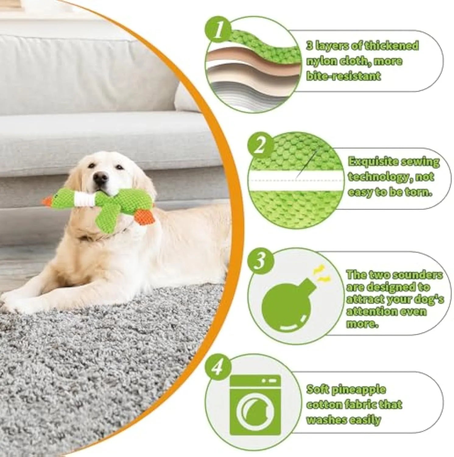 Blue duck-shaped dog plush toy with squeakers for chewing and play
