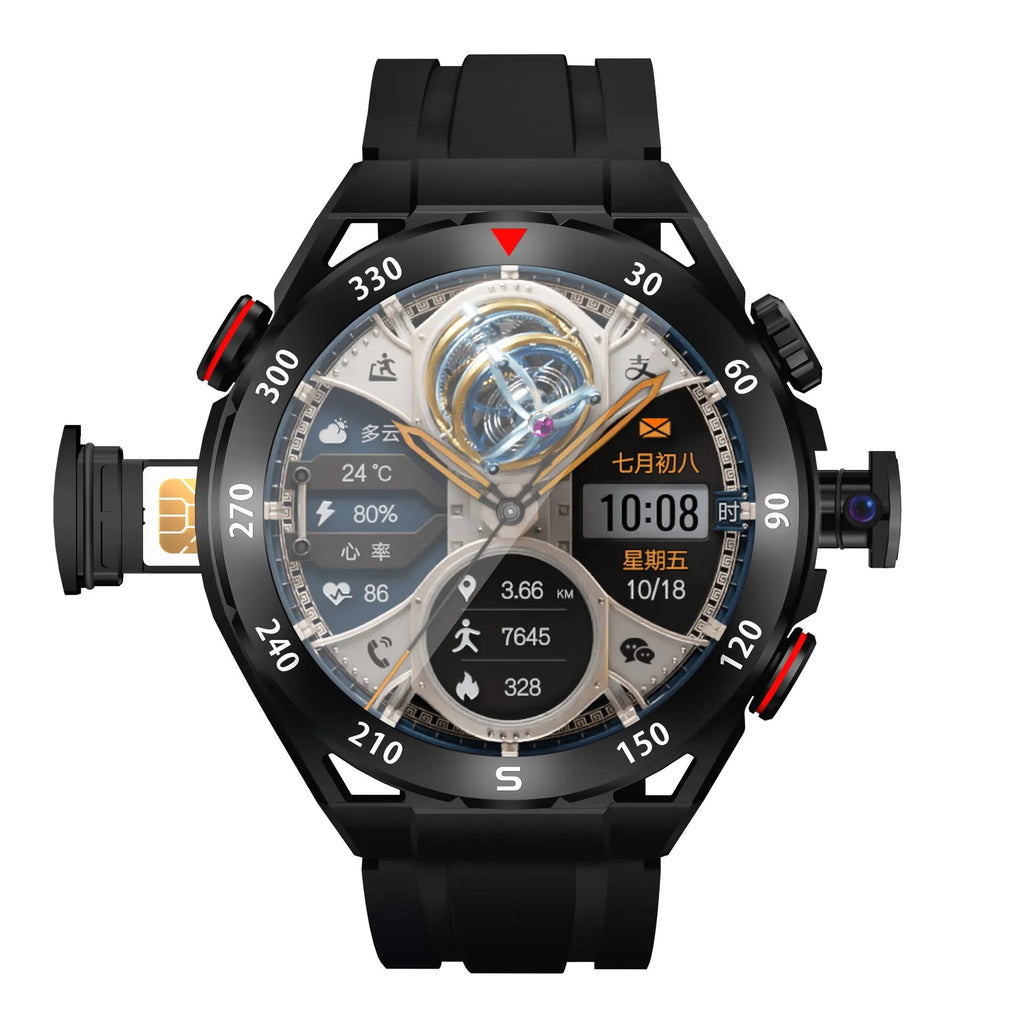 WS10 smart watch with AMOLED multi-touch screen, 128GB memory, black or black gold colour
