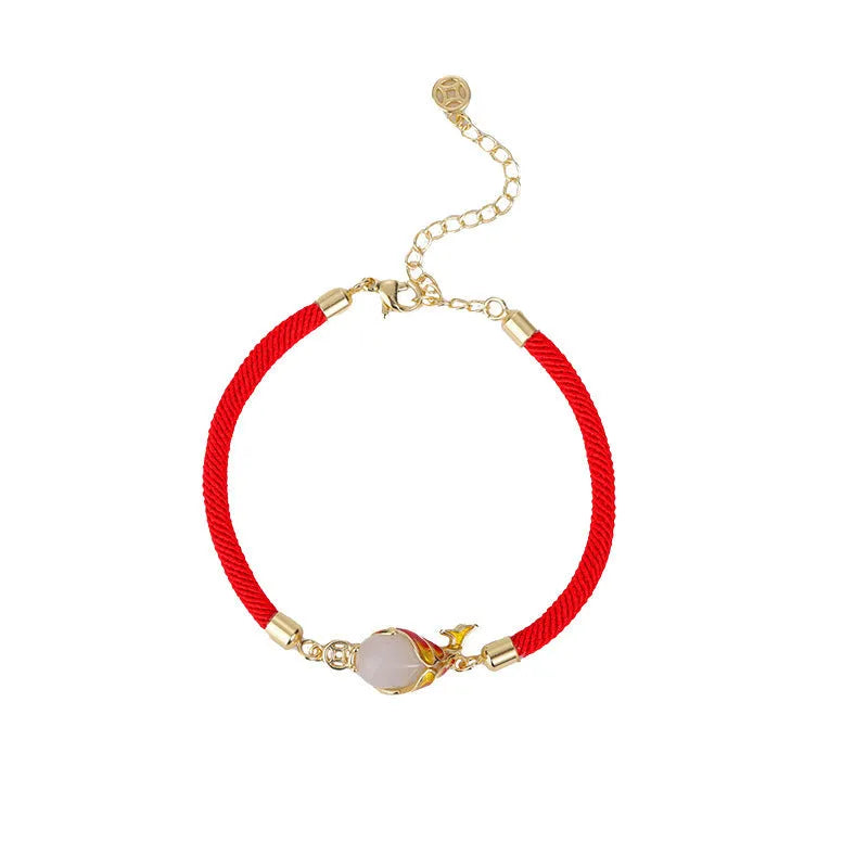 Copper carp literary necklace and red rope hand strap set with electroplated finish