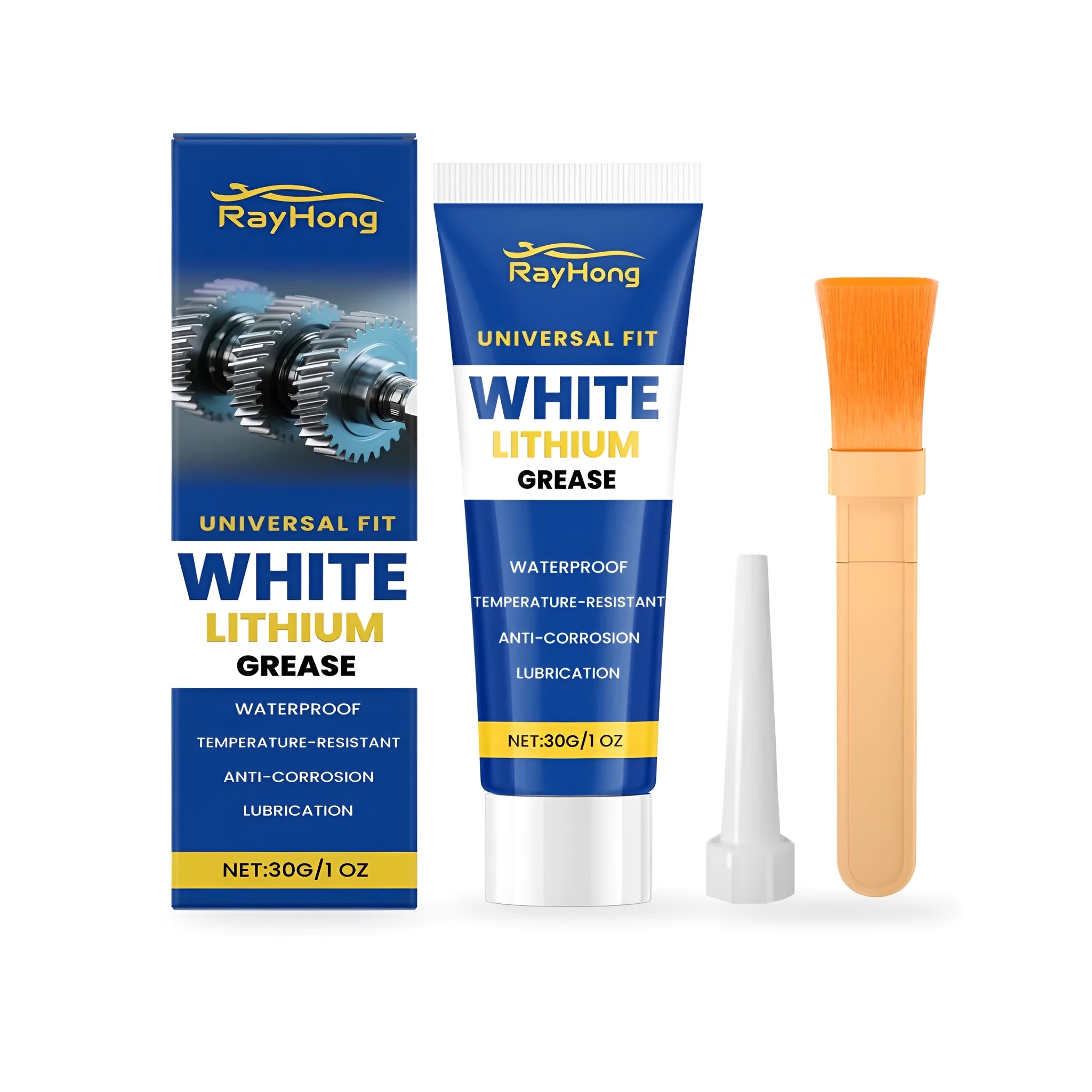 30g tube of white lithium grease with a brush and nozzle tip for metal lubrication