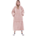 Flannel thick warm blanket hoodie for women in gray, long loose pullover with pockets