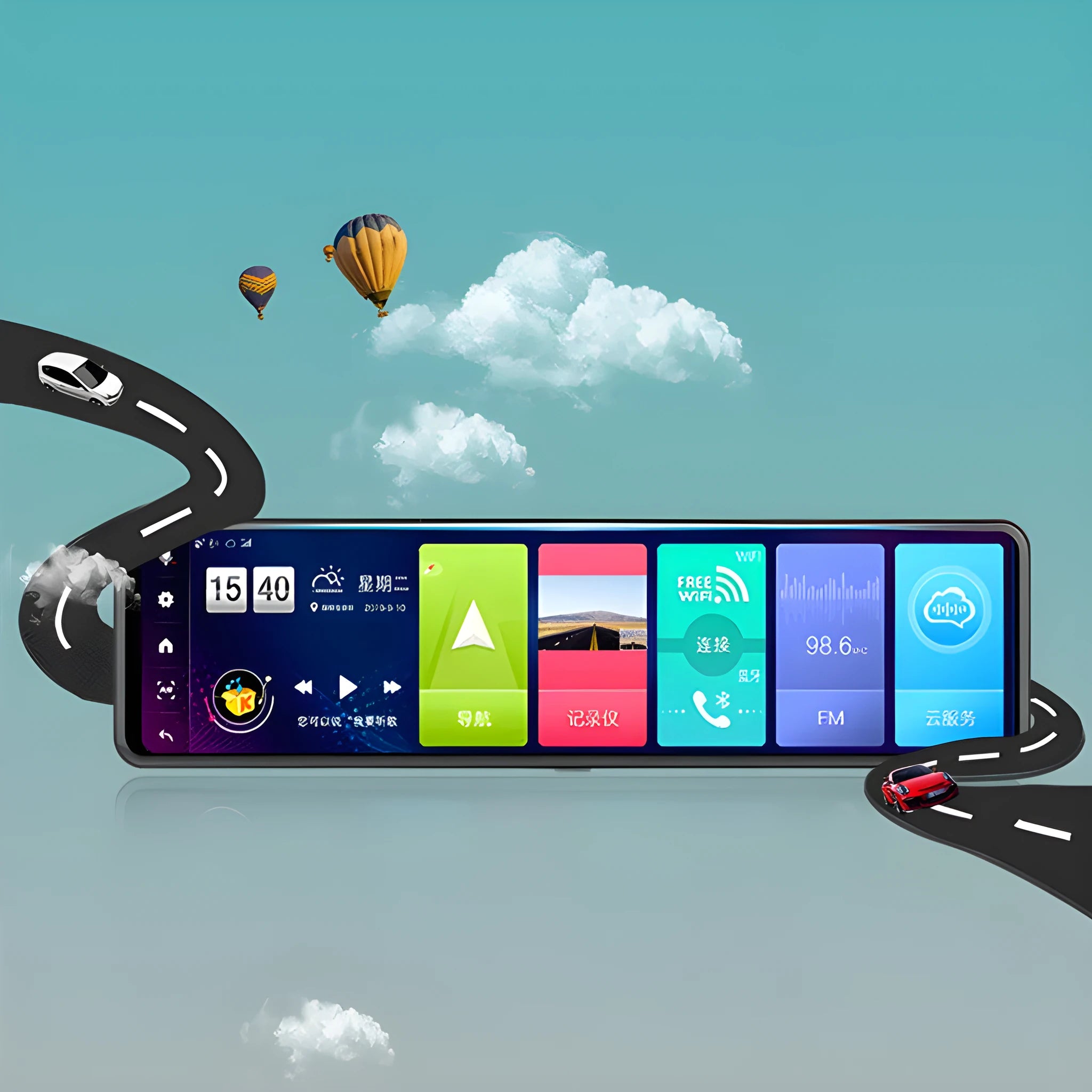 Black rearview mirror car dash cam with front and rear cameras for dual recording