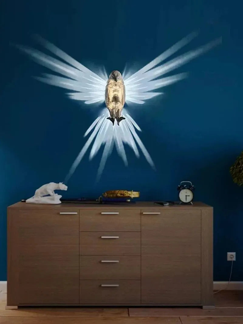 Eagle-shaped wall lamp with 3D printed resin body and projector lighting