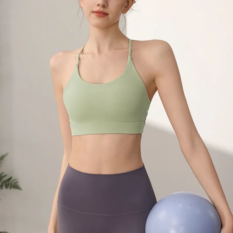 Women's nylon sports vest with fixed double shoulder straps in various colours for athletic activities