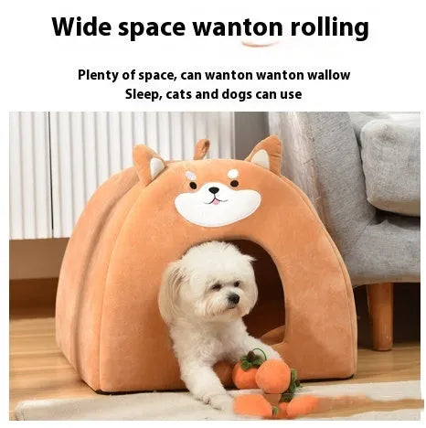 Cloth cat bed in small, medium, and large sizes with machine-washable fabric