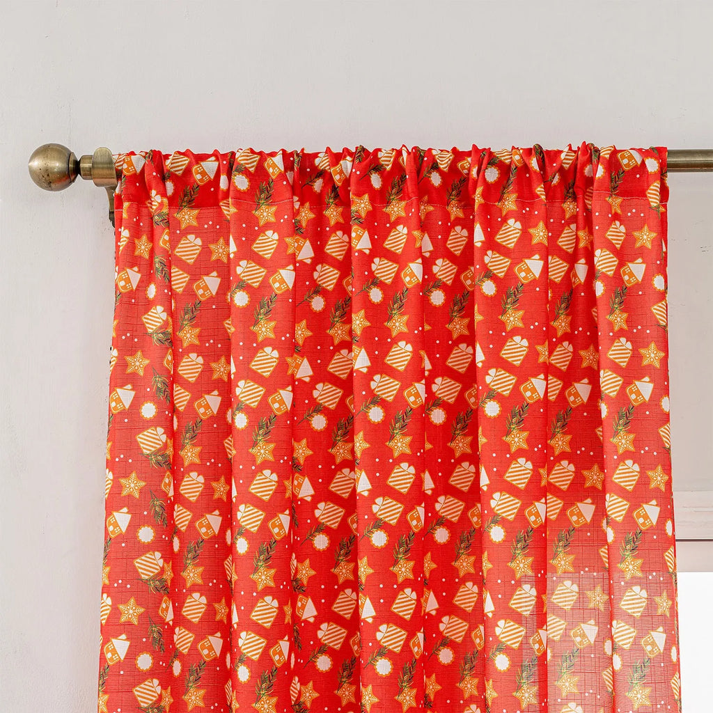 Christmas snowman angel print curtain in red or green colours with cartoon anime figures pattern