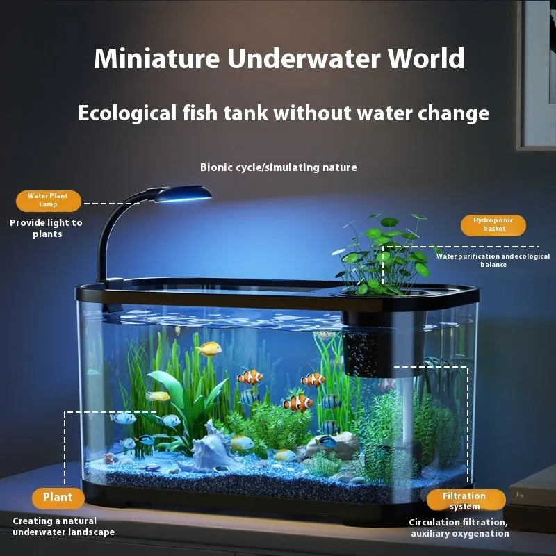 Desktop ecological filter oxygen-making fish tank in luxury white or black colour options