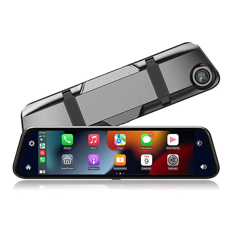 Black 9-inch portable car GPS navigation system with dual cameras and touch screen