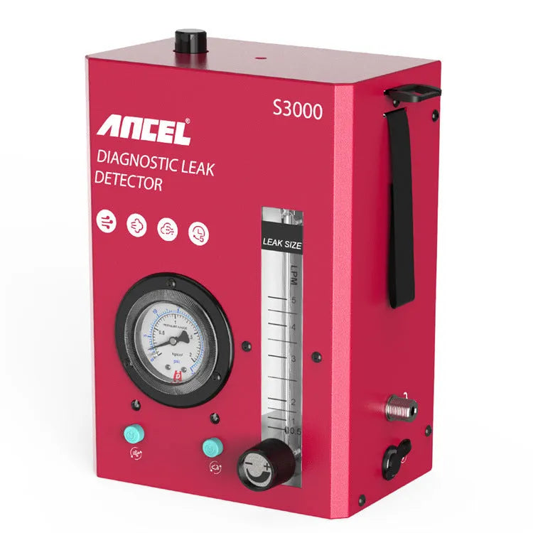 S3000 model car smoke detector and vacuum leak diagnostic tool on a workbench