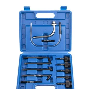 13-piece automatic transmission oil refuelling connector kit with various adaptors on a white background.