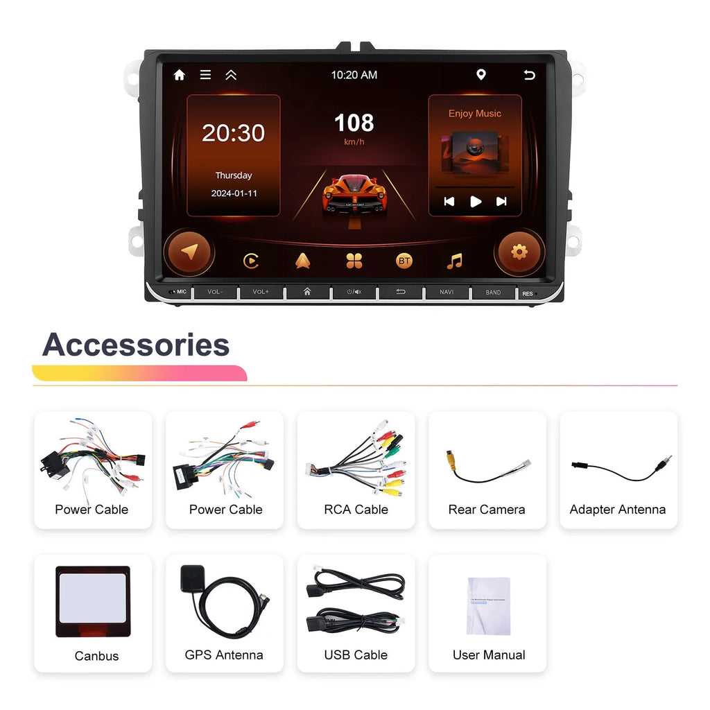 7-inch Android car stereo with wireless CarPlay and Android Auto for Volkswagen vehicles