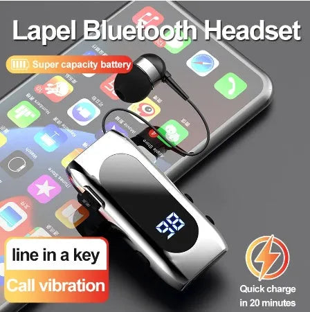 K55 Bluetooth headset wireless collar clip in black with single in-ear earpiece and clip