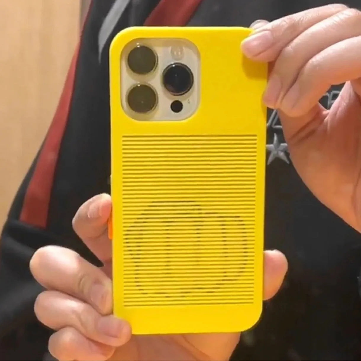 Frosted hard phone case for iPhone with international gesture print and yellow accent