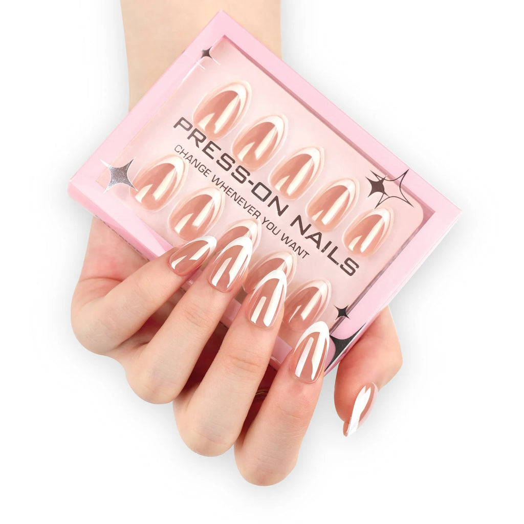 Solid colour short almond-shaped nail tips 30 pieces in colour GD12 for women
