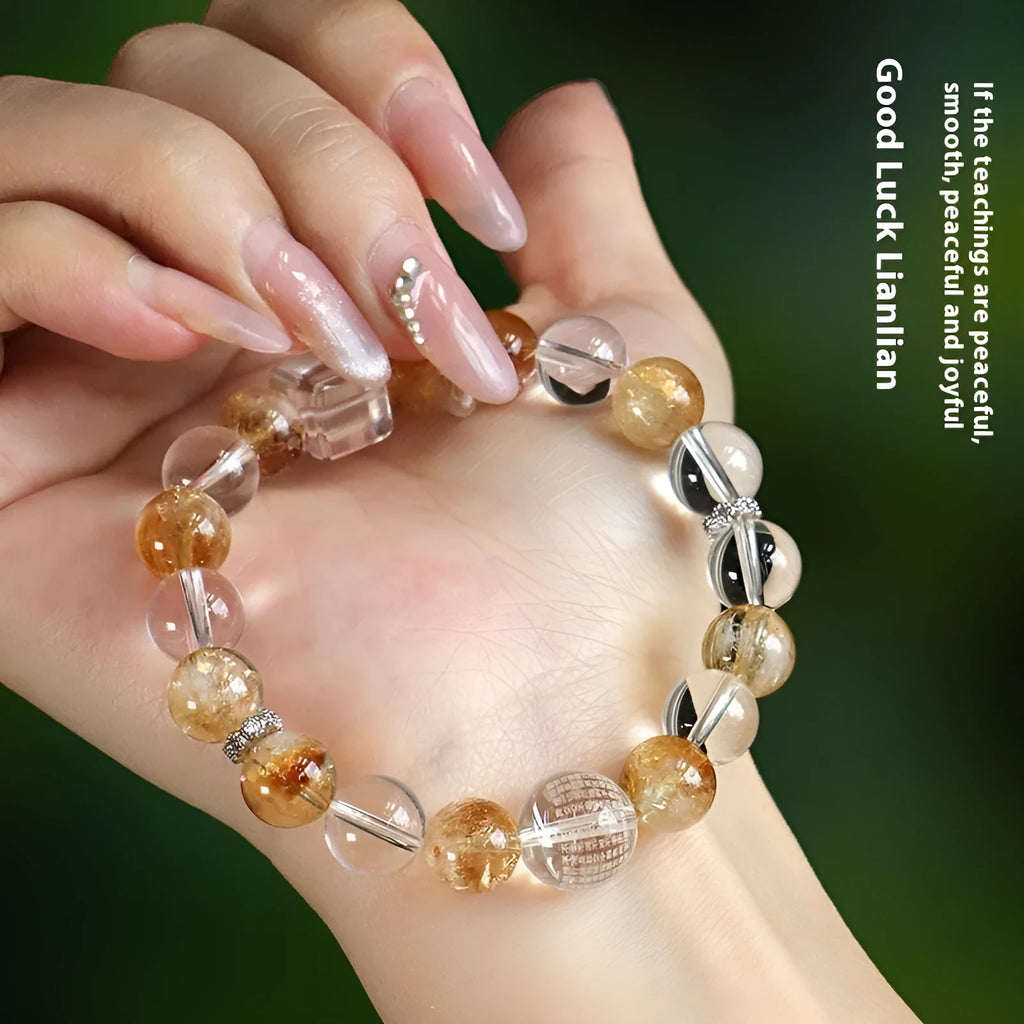 Handmade yellow tower crystal and freshwater pearl bracelet for women with beaded design
