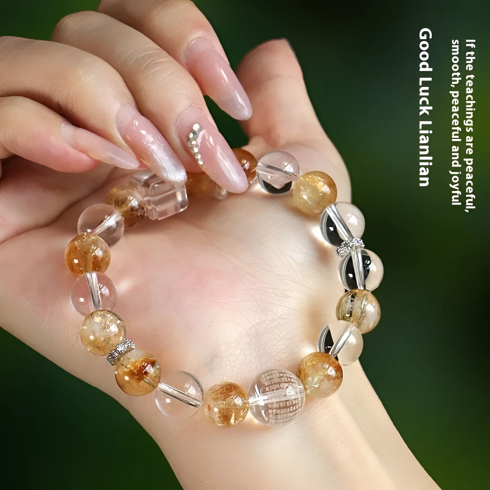 Handmade yellow tower crystal and freshwater pearl bracelet for women with beaded design