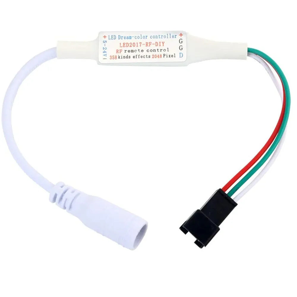 Magic Color LED light controller with 5-24V rating, plastic body, and choice of USB or DC plug and 14, 17 or 21 key remote
