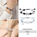 Sterling silver couple bracelet with hand-woven leather band and tassel decorations in national fashion style