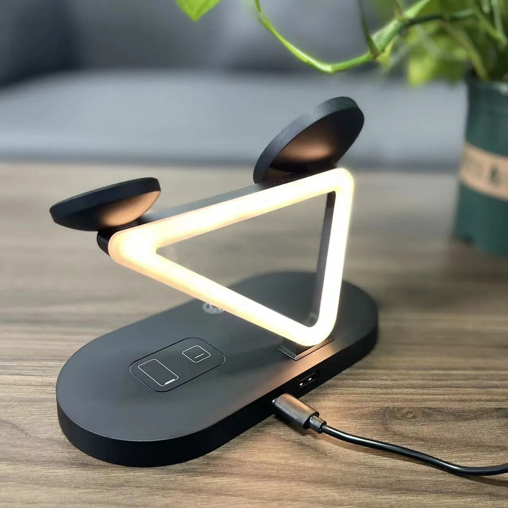 Black wireless magnetic charging station for Apple watch, AirPods and smartphone