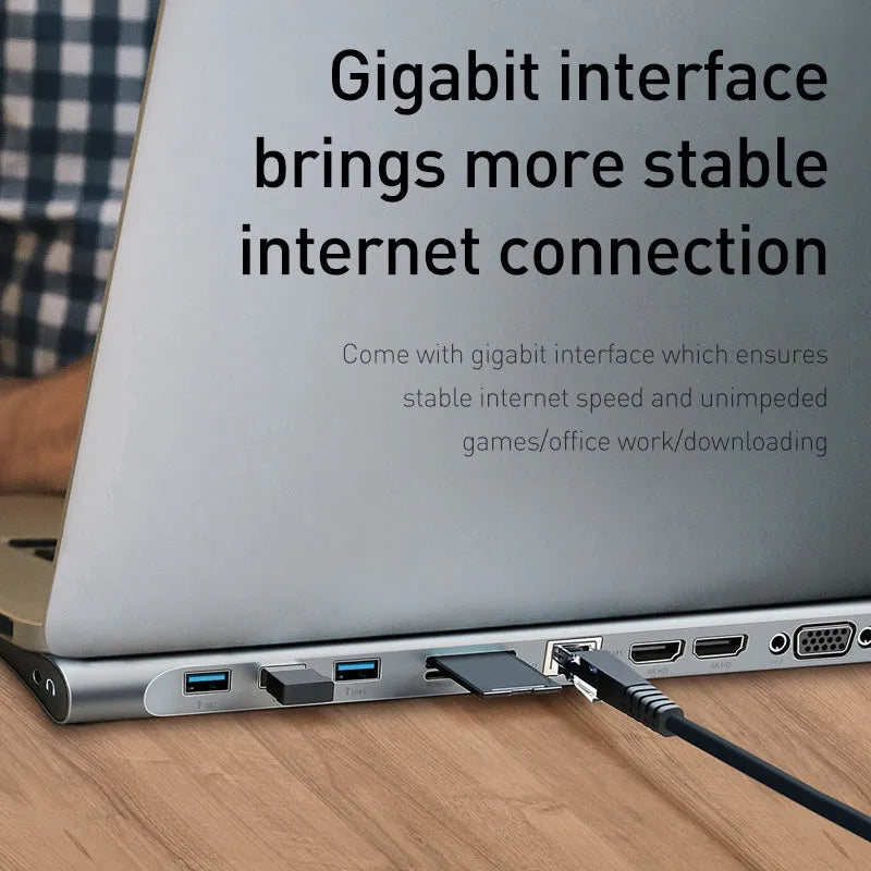 Ten-port aluminium docking station with cooling bracket for HDMI VGA and Gigabit Ethernet conversion