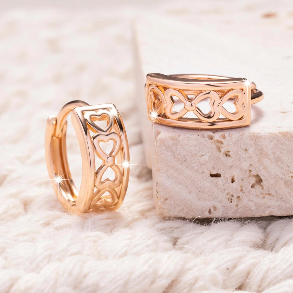Love Glossy Hollow Ear Clip in rose gold, copper electroplated clip-on earrings, one pair, heart cut-out design