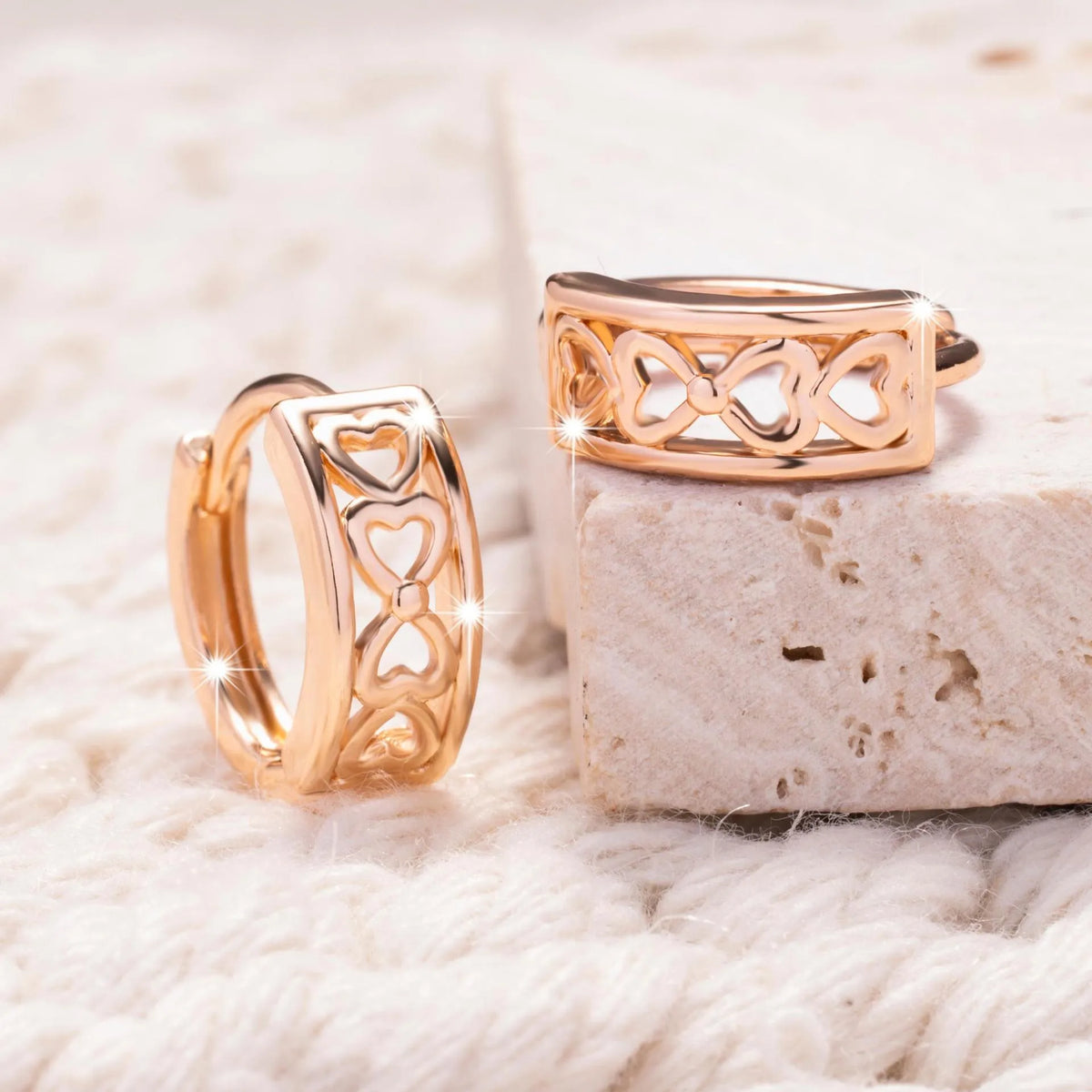 Love Glossy Hollow Ear Clip in rose gold, copper electroplated clip-on earrings, one pair, heart cut-out design