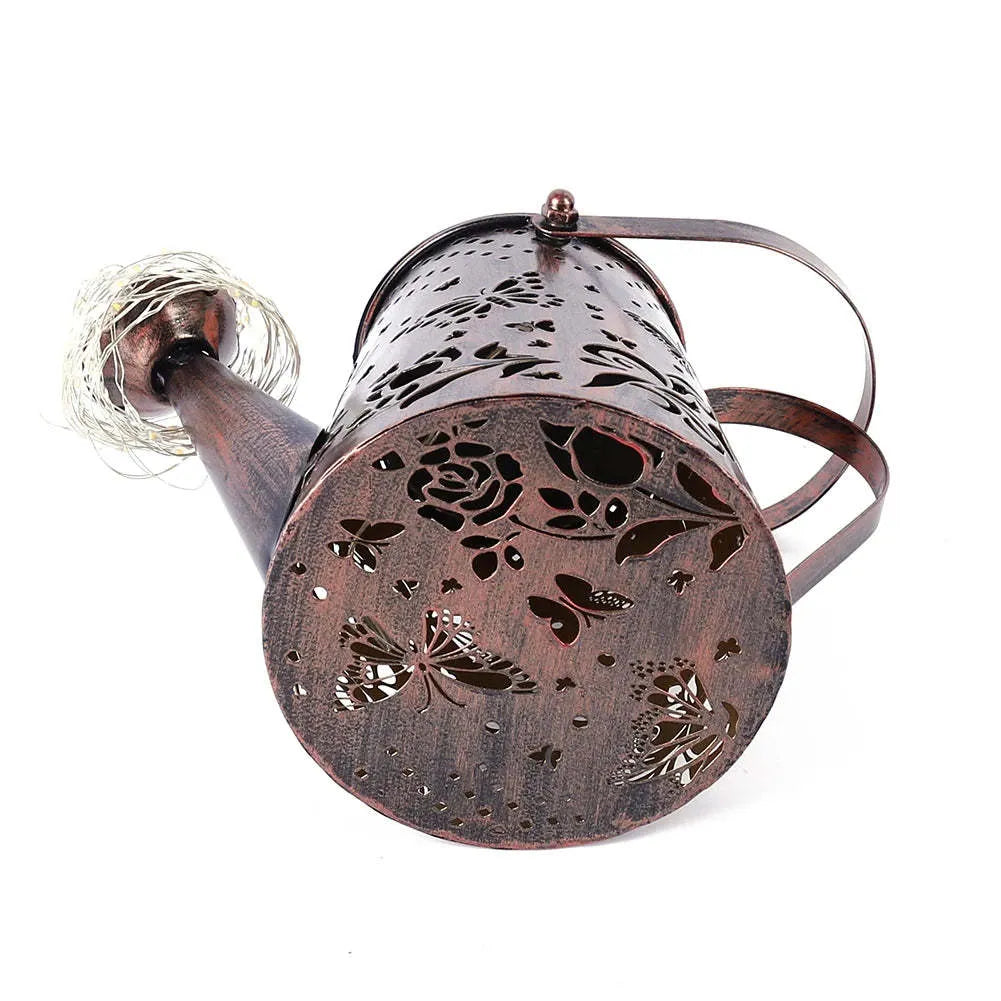 Pastoral style tapered butterfly solar garden lamp made of iron.
