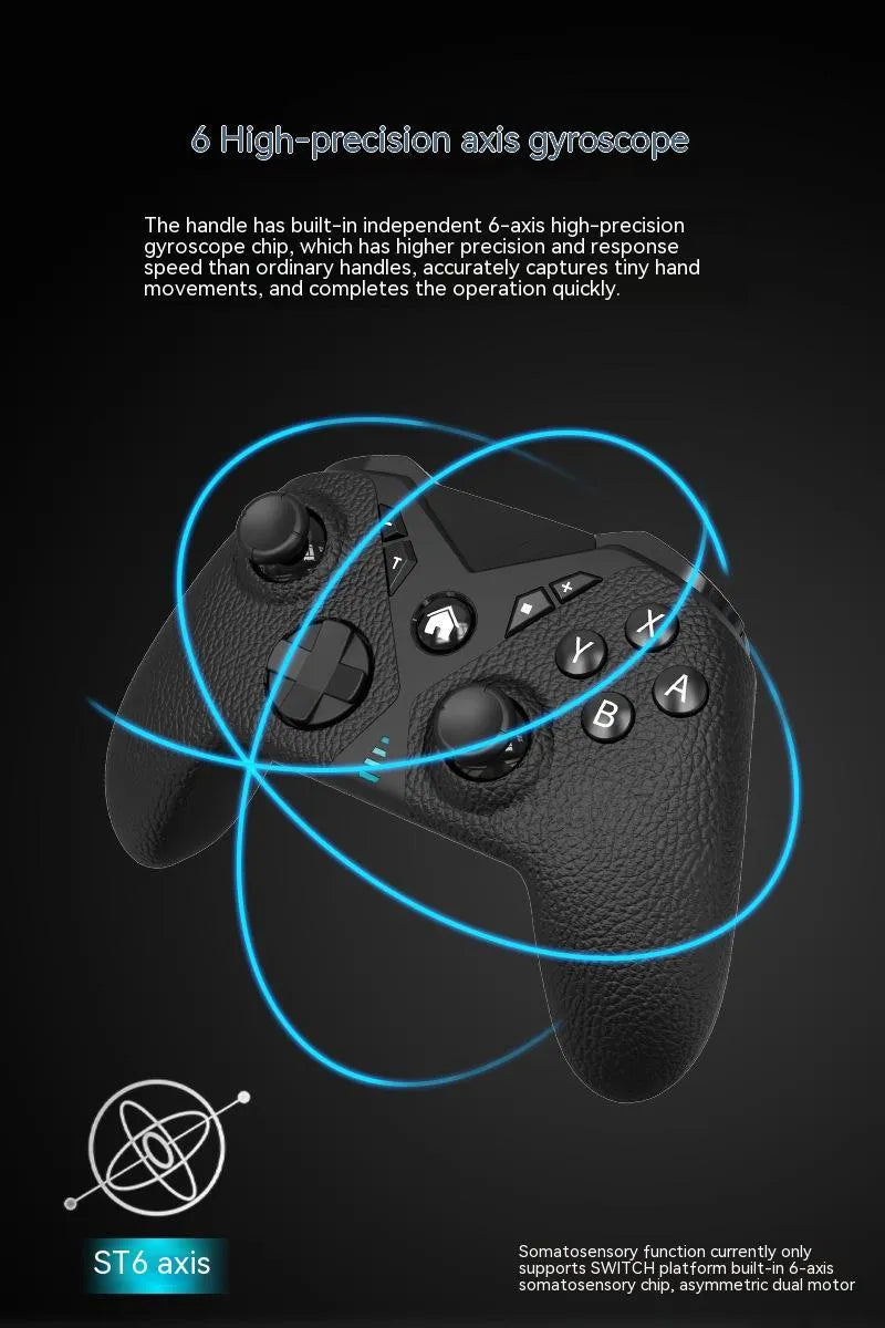 Black wireless game controller with leather pattern texture for Nintendo, PC, and smartphone.