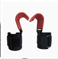 Black fitness wrist brace pair with metal hook for pull-up bar attachment