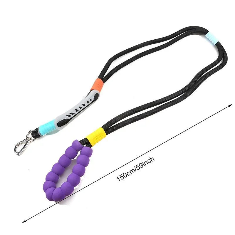 Nylon dog traction leash with foam handle in four colour options showing 140cm length