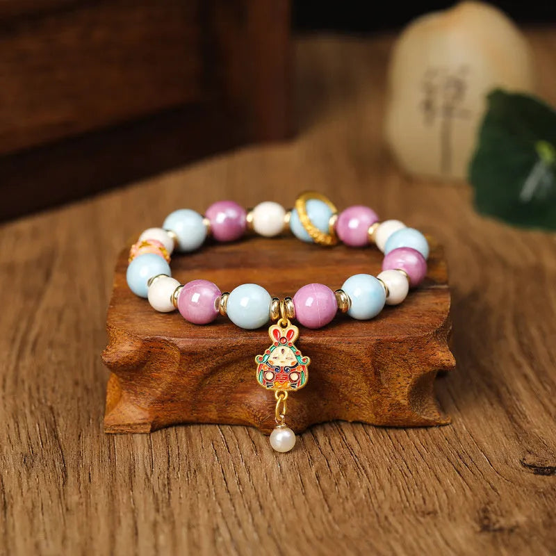 Handmade ceramic lucky rabbit bracelet with fragrant gray porcelain glaze finish