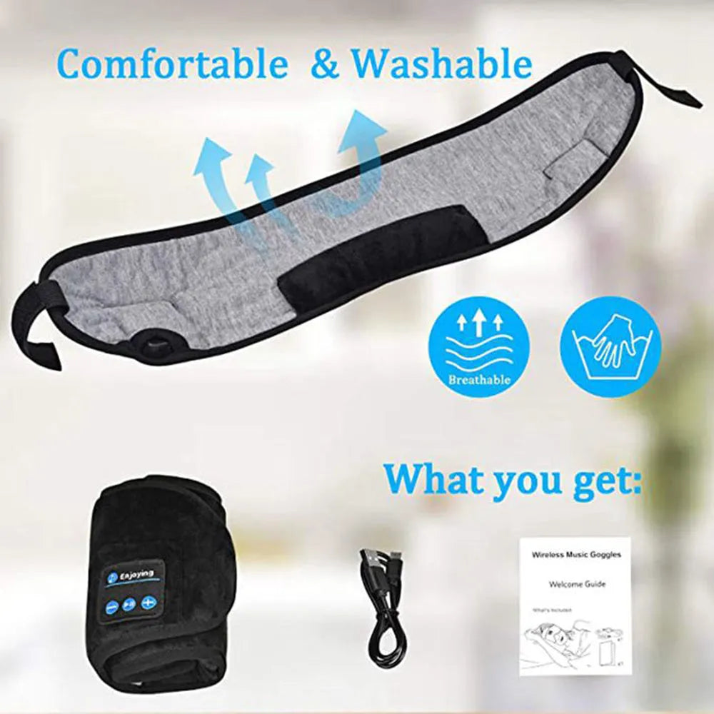Bluetooth 5.0 eye mask with built-in earphones, velvet material, grey and black options, elastic band