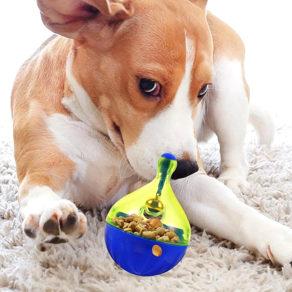 Interactive pet treat dispenser ball with tumbler design for cats and small dogs
