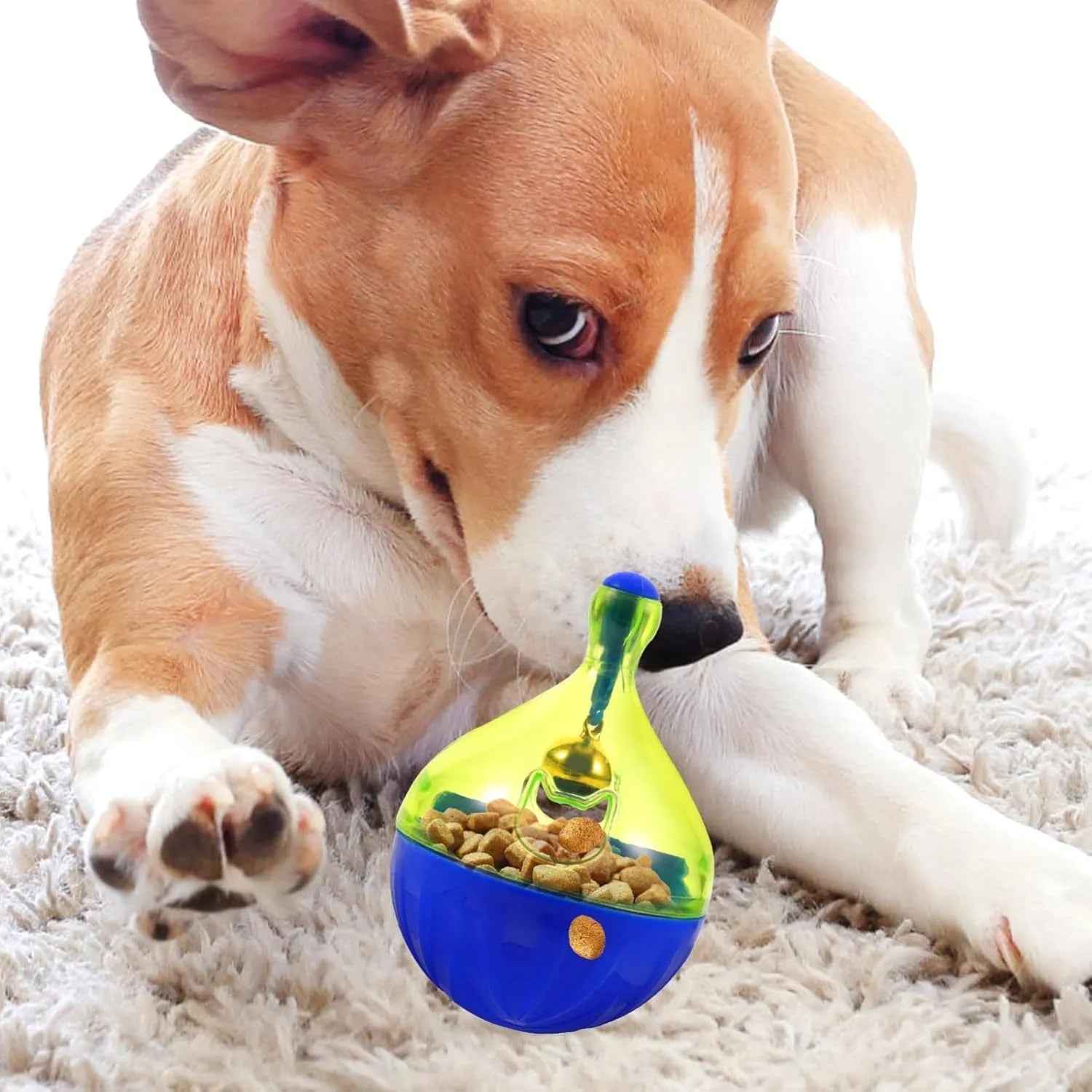 Interactive pet treat dispenser ball with tumbler design for cats and small dogs