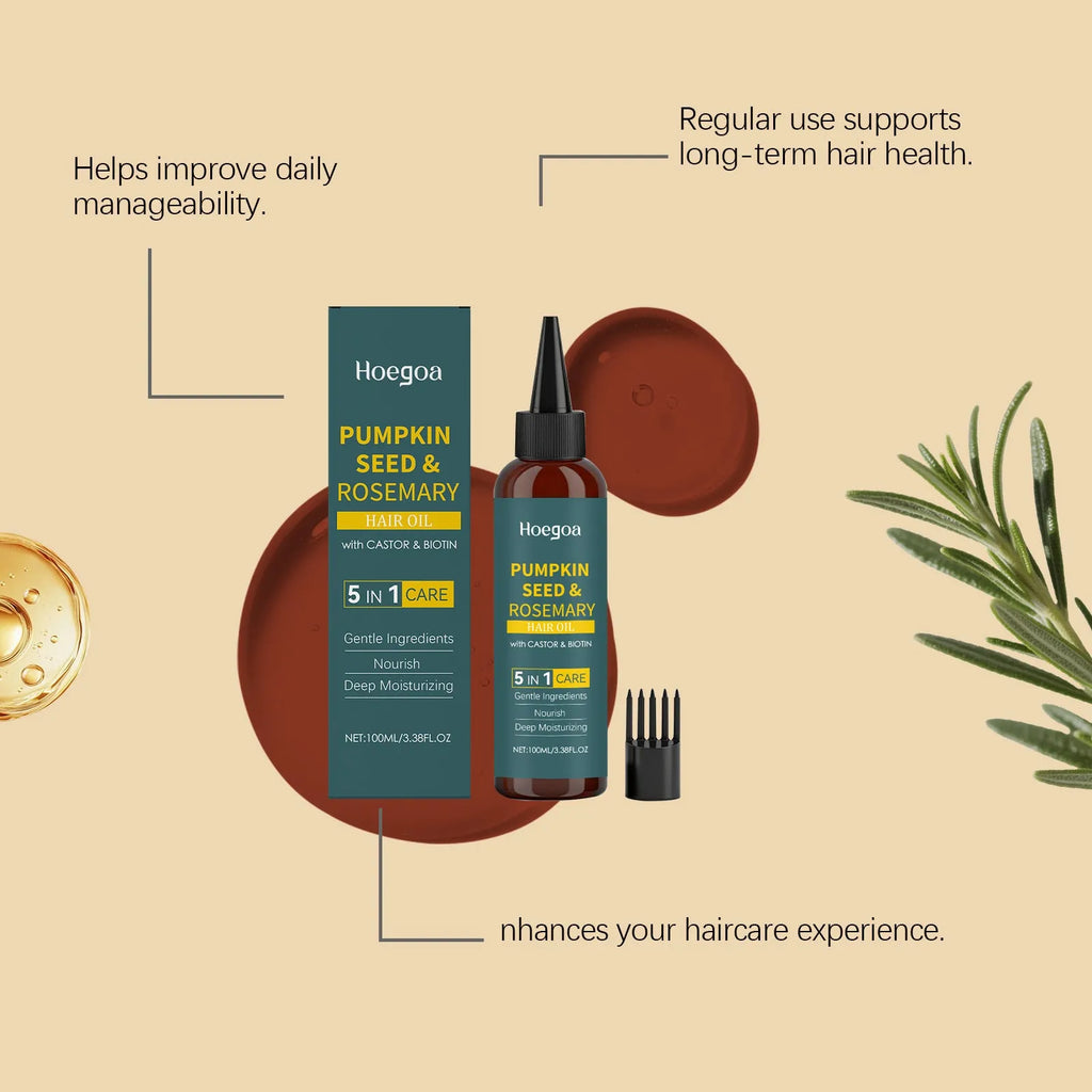 Rosemary essential oil hair care set with 100ml bottle, pointed applicator nozzle, and hair comb