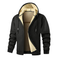 Men's fleece-lined hooded sweatshirt in loose cardigan style with side pockets, black colour