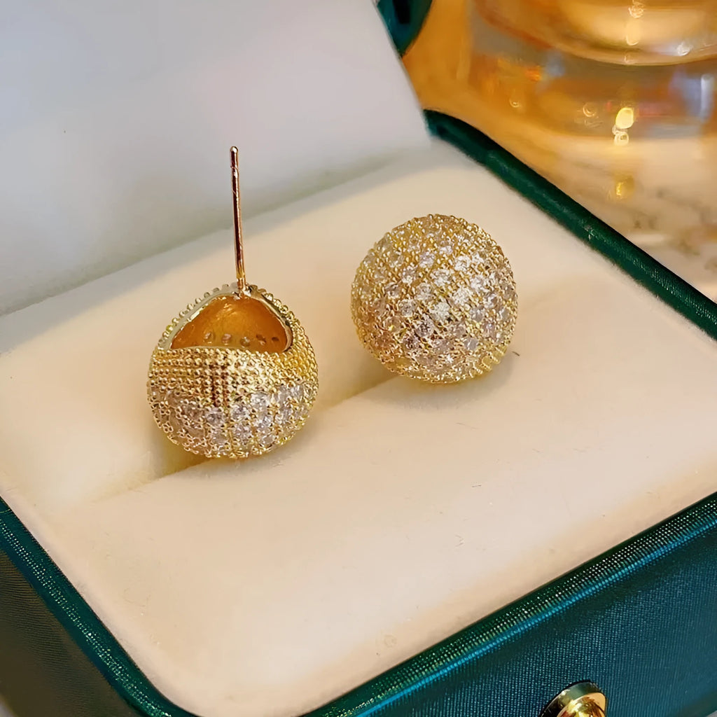 Gold and white little golden beans earrings with full diamond setting and drop-shaped geometric design